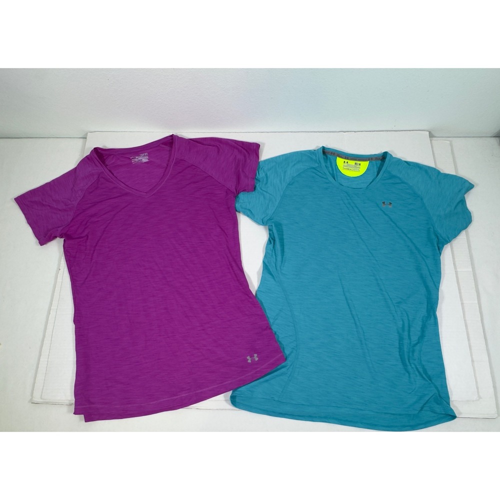 Under Armour Heatgear‎ Womens 2 Pack T Shirts Purple Teal M Medium Short Sleeve
